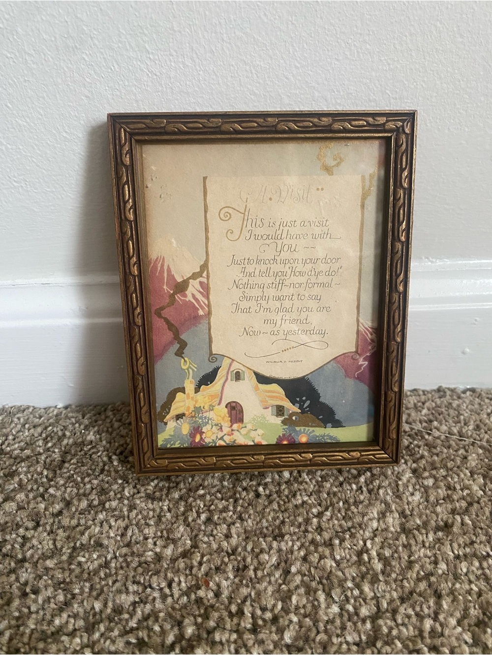 Gold Framed Blessing Art Print in Warm Yellow and Cream